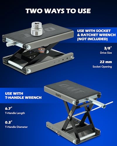 Motorcycle Scissor Lift Jack, 1100 lb Capacity, Wide Deck with T Handle, for ATV Dirt Bike Cruiser V607