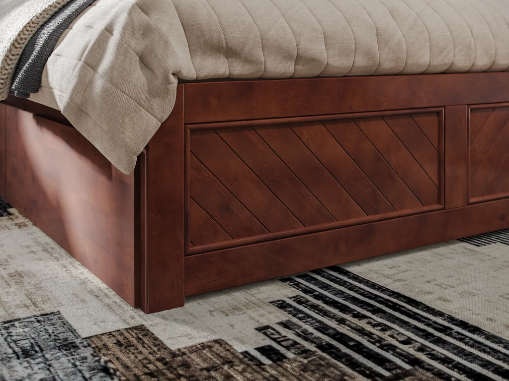 Walnut Solid Wood Platform Bed with Storage Drawers, Queen R138