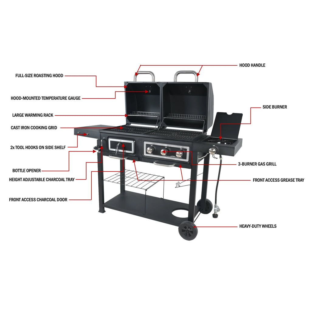 Dual Fuel Gas & Charcoal Combo Grill, Black with Stainless G725379