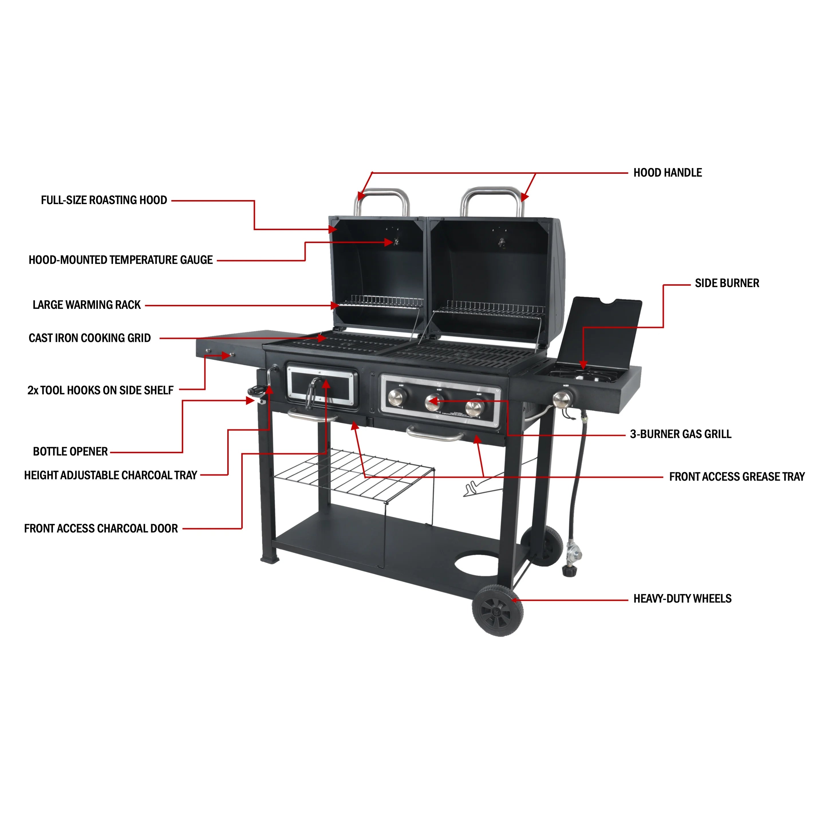 Dual Fuel Gas & Charcoal Combo Grill, Black with Stainless G725379
