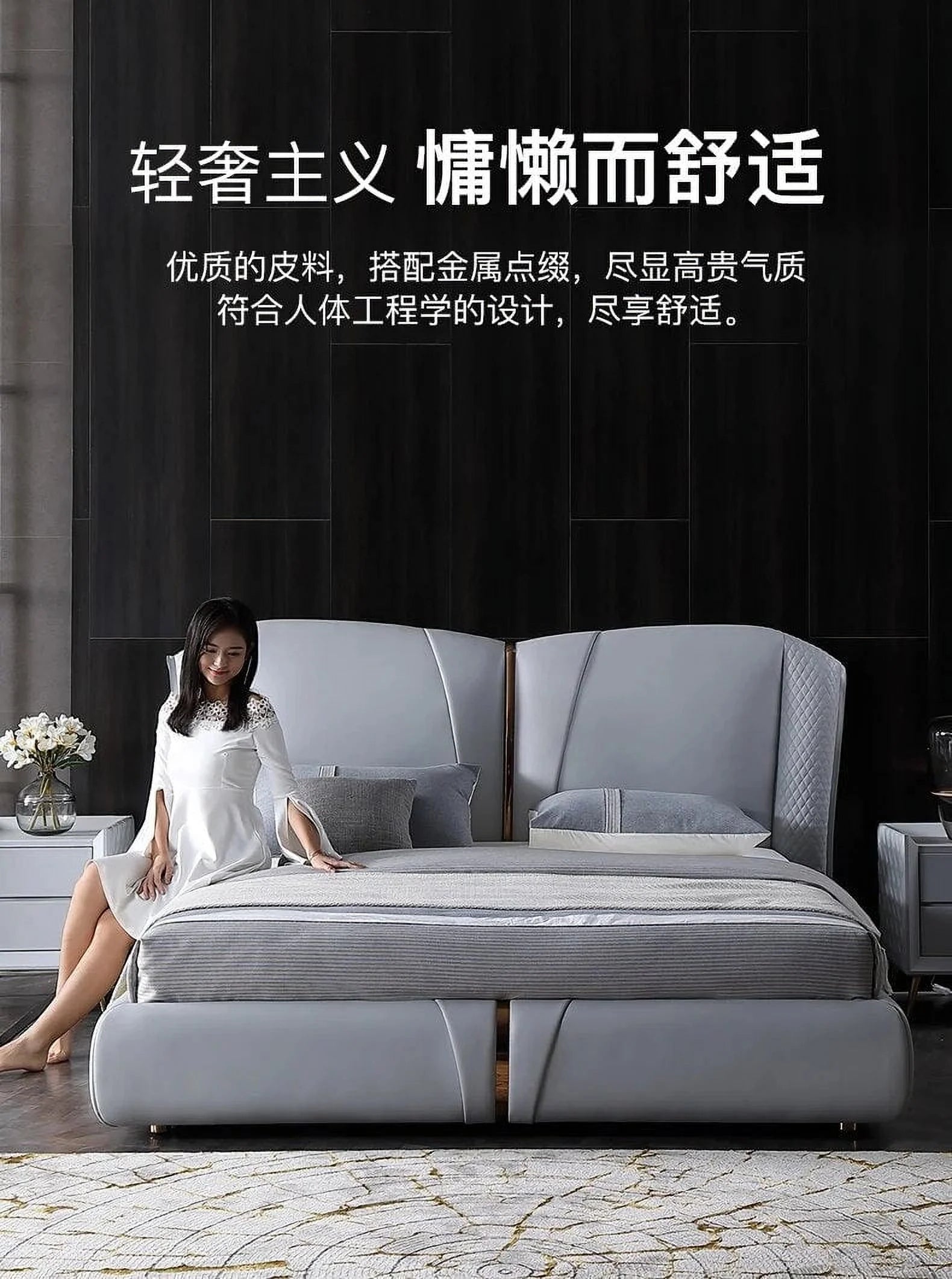 Soft cow leather bed for bedroom I18160