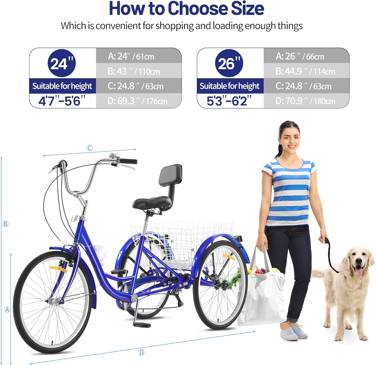 Adult Tricycle 7 Speed, 3 Wheel Bike with Rear Basket, 24 Inch Wheels V836157
