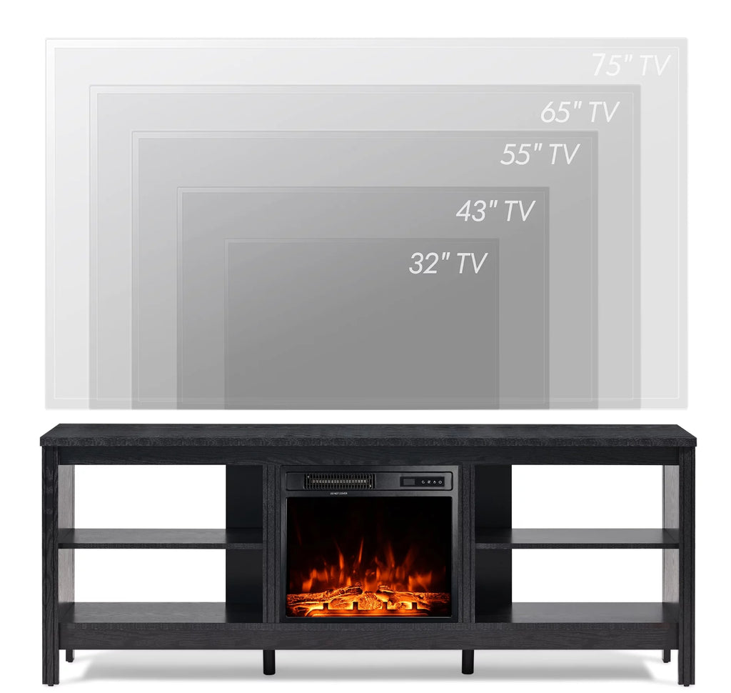 TV Stand with Electric Fireplace, Black Entertainment Center, 4 Storage Y247132