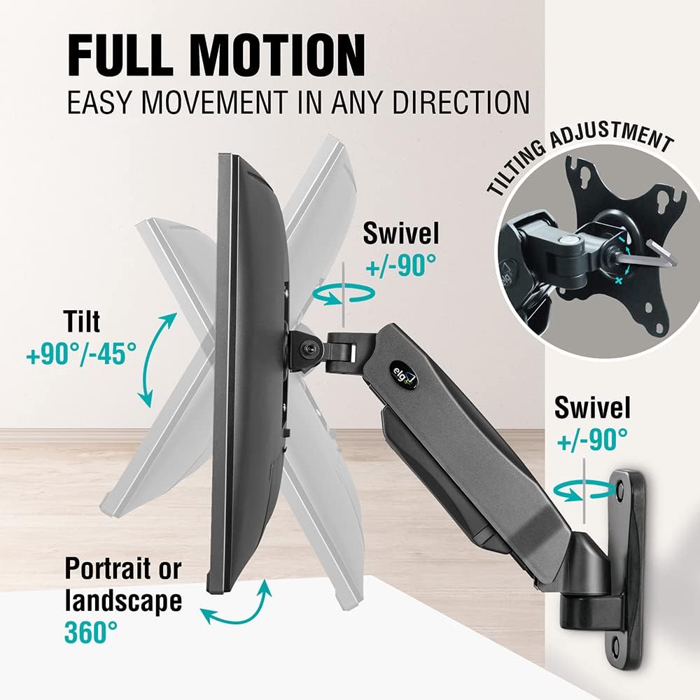 Full Motion Swivel Monitor Wall Mount Stand for 17 to 35 Inch Displays, Black D4277