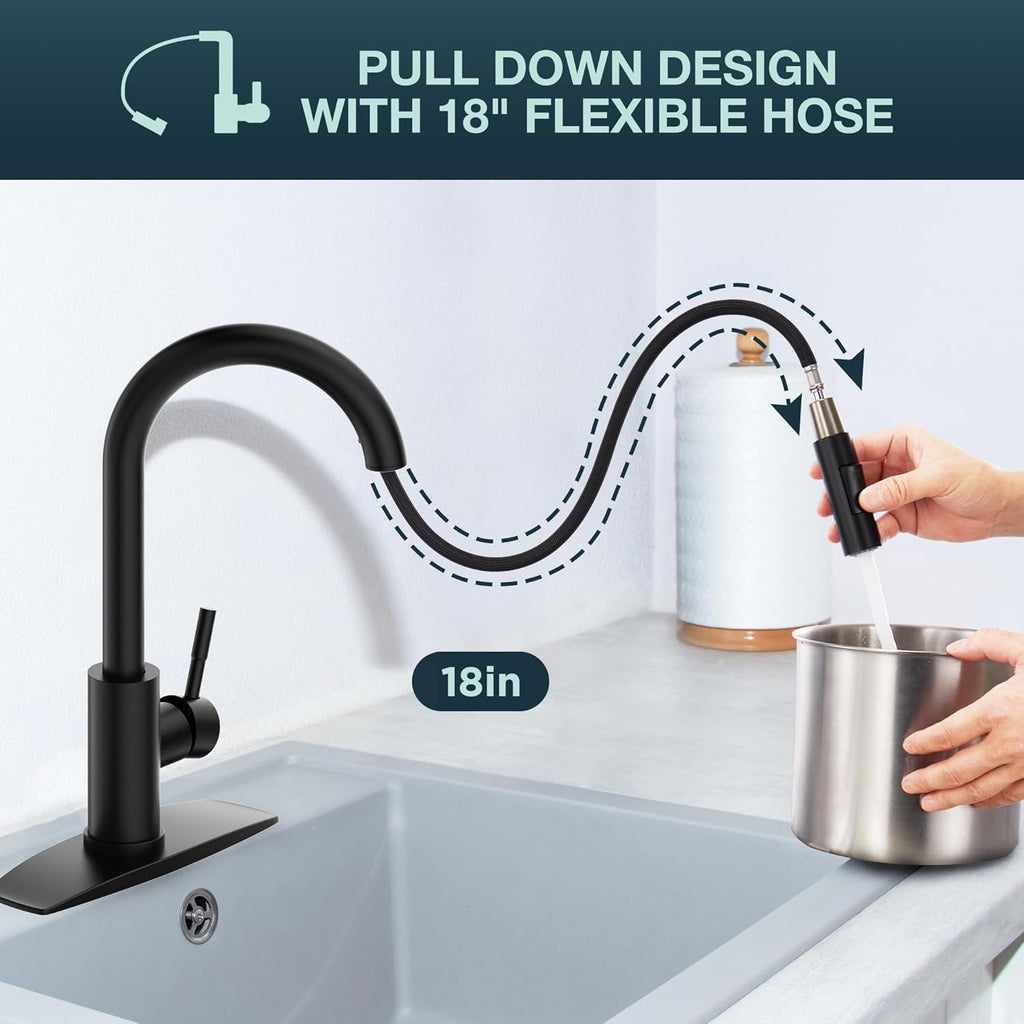 Black Kitchen Faucet with Pull Down Sprayer, Matte Black, High Arc Spout Z917