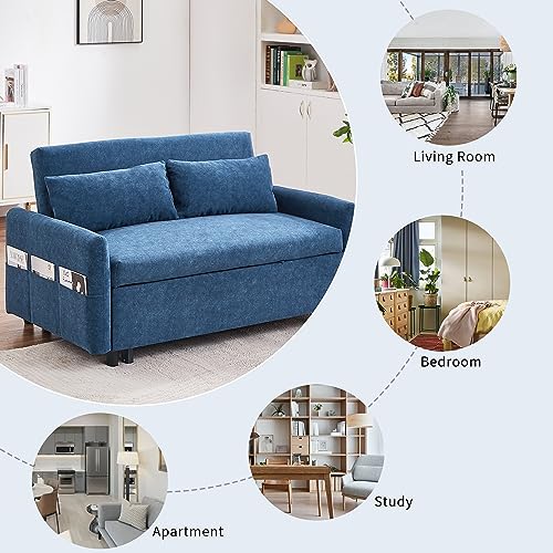 3 in 1 Convertible Sleeper Sofa Bed, Velvet Loveseat Futon with Pullout Bed, Gray Y9093