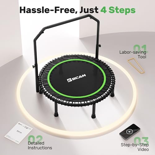 Foldable Mini Trampoline with Adjustable Foam Handle for Indoor Workout M8038