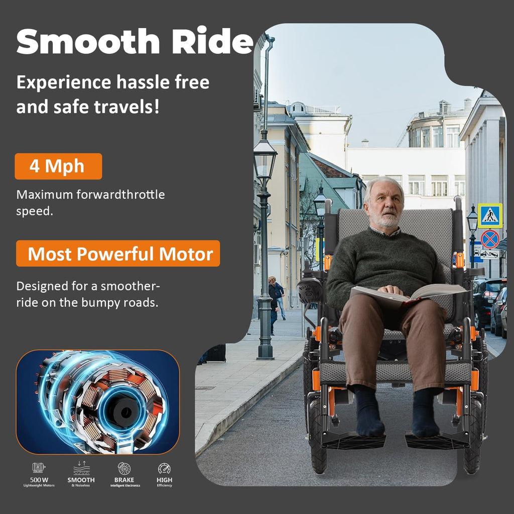 Foldable Electric Wheelchair for Adults, 21in Wide, 500W All Terrain N436
