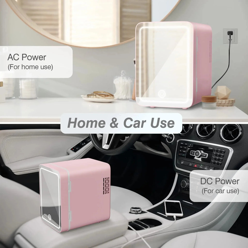 Mini Fridge with Dimmable LED Light Mirror, 4L Portable Cooler and Warmer for Cosmetics and Skincare Y87251