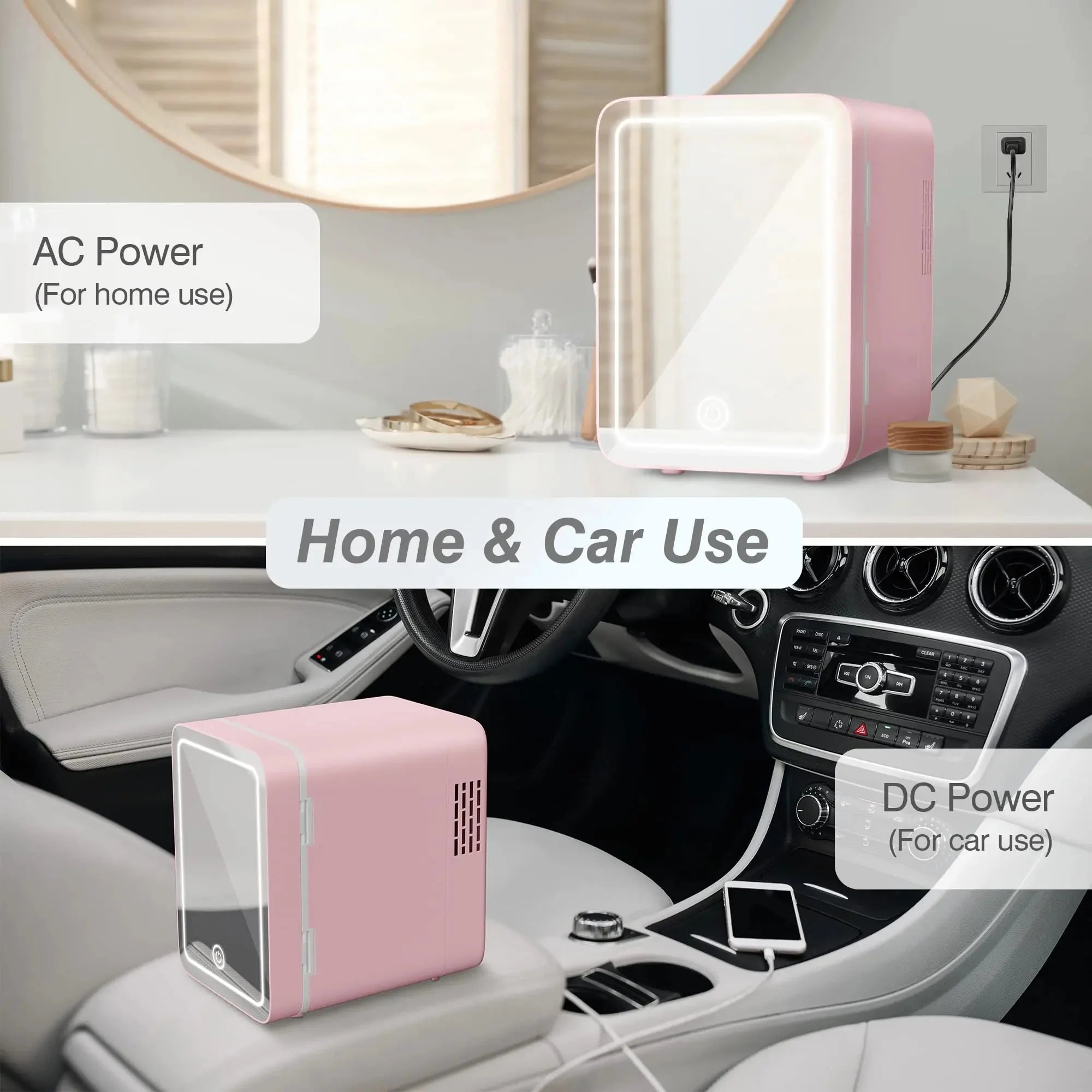 Mini Fridge with Dimmable LED Light Mirror, 4L Portable Cooler and Warmer for Cosmetics and Skincare Y87251