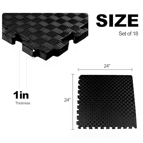 1" Thick EVA Interlocking Foam Gym Flooring Mat, 6 Tiles, Black M5857