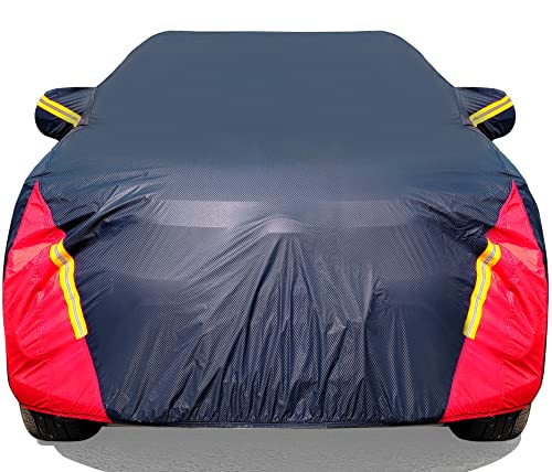 Car Cover Waterproof All Weather for Automobiles, 6 Layers Outdoor Full Exterior Cover Rain Sun UV Snowproof Protection with Zipper Cotton, Mirror Pocket for Sedan (190-195 inch)