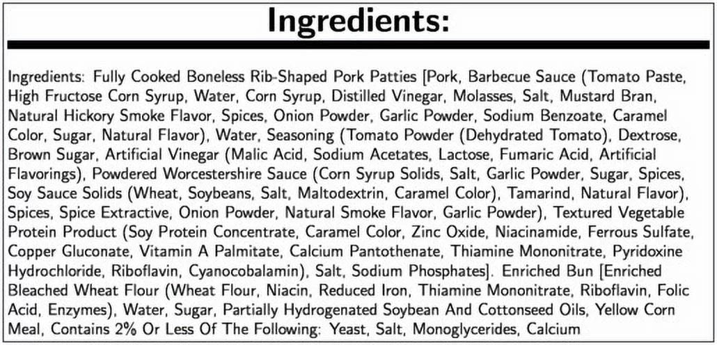 Barbecue Pork Rib Sandwich 6.5oz, Pack of 12 Y4217