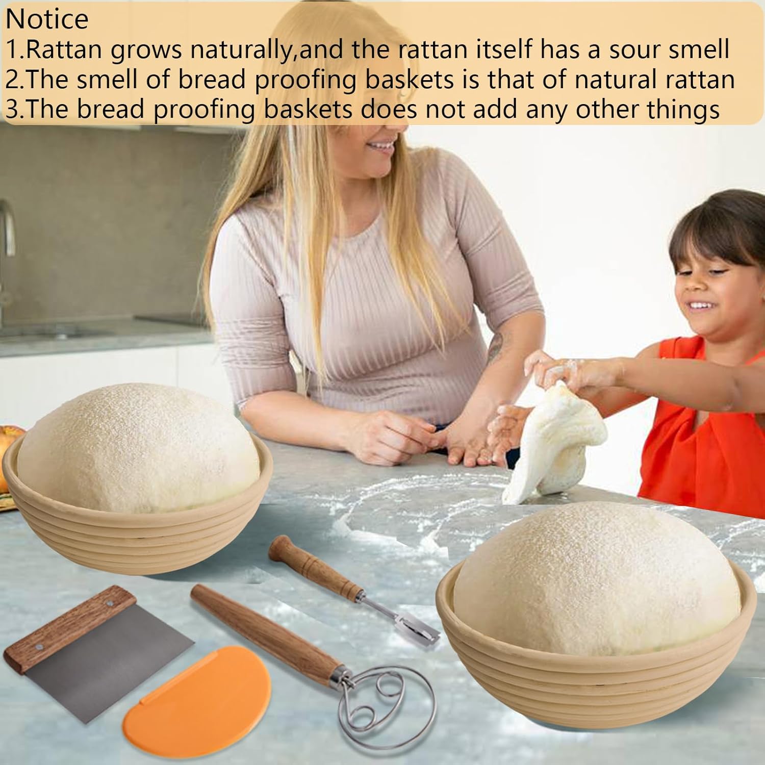Bread Proofing Basket Kit with Linen Liners and Dough Scraper Z680390