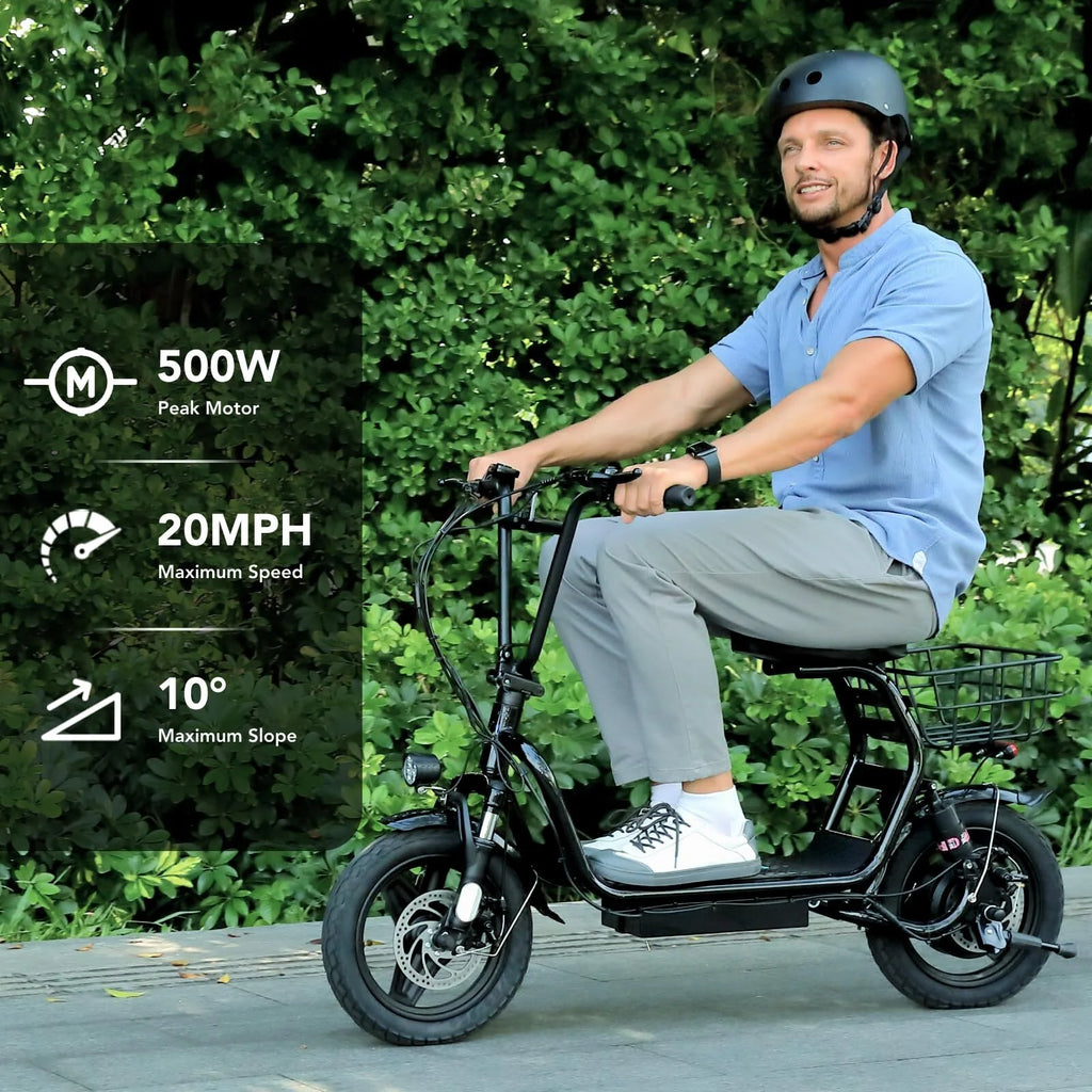 Electric Scooter with Seat, 14" Off-Road Tires, Folding, Black V1954