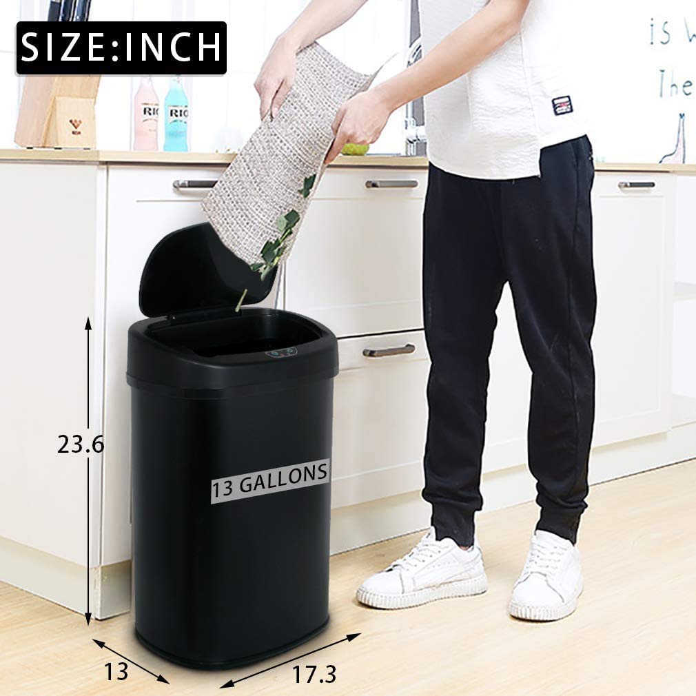 13 Gallon Black Stainless Steel Touch-Free Sensor Trash Can with Lid S902099