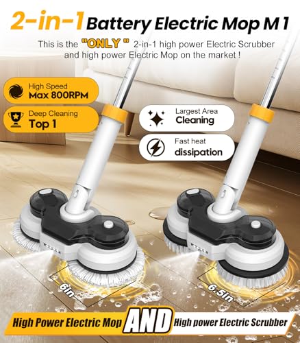 Cordless Electric Mop with 6000mAh Battery, Spin Scrubber for Floor Cleaning U360