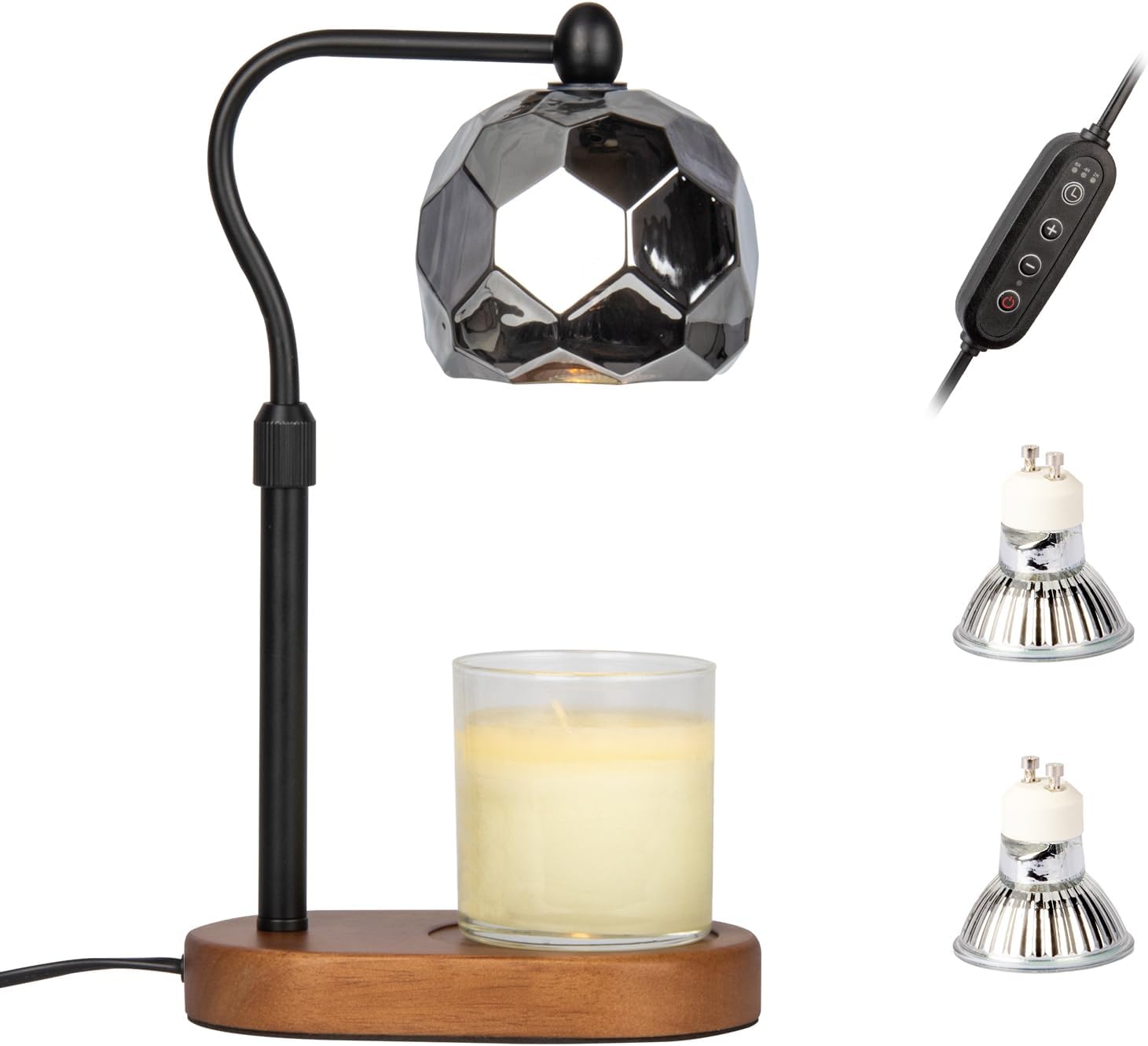 Candle Warmer Lamp,Candle Warmer Lamp with Timer,Electric Candle Warmer Adjustable Dimmer & Height with 2 Bulbs,Wooden Base Candle Lamp Best for Girls Moms Home Decor