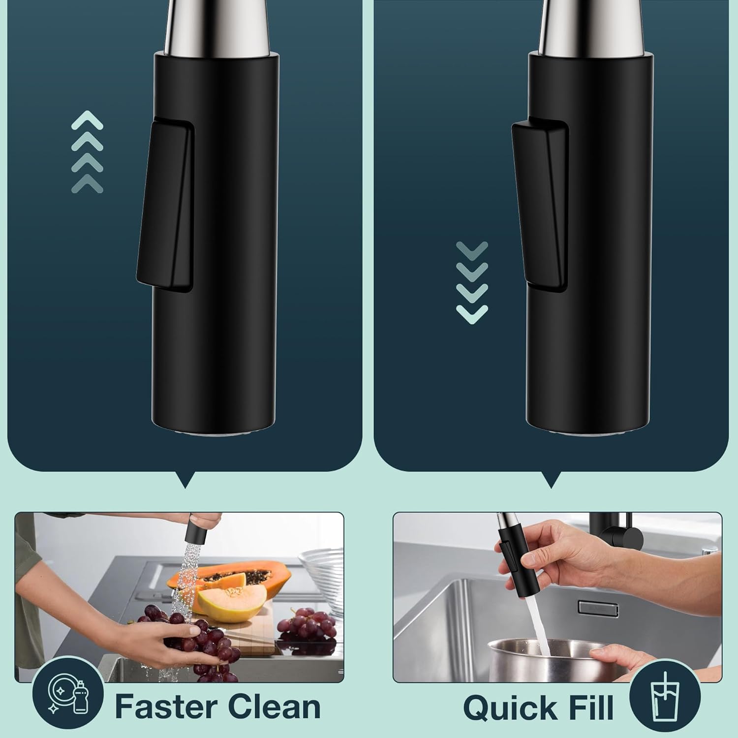 Black Kitchen Faucet with Pull Down Sprayer, Matte Black, High Arc Spout Z917