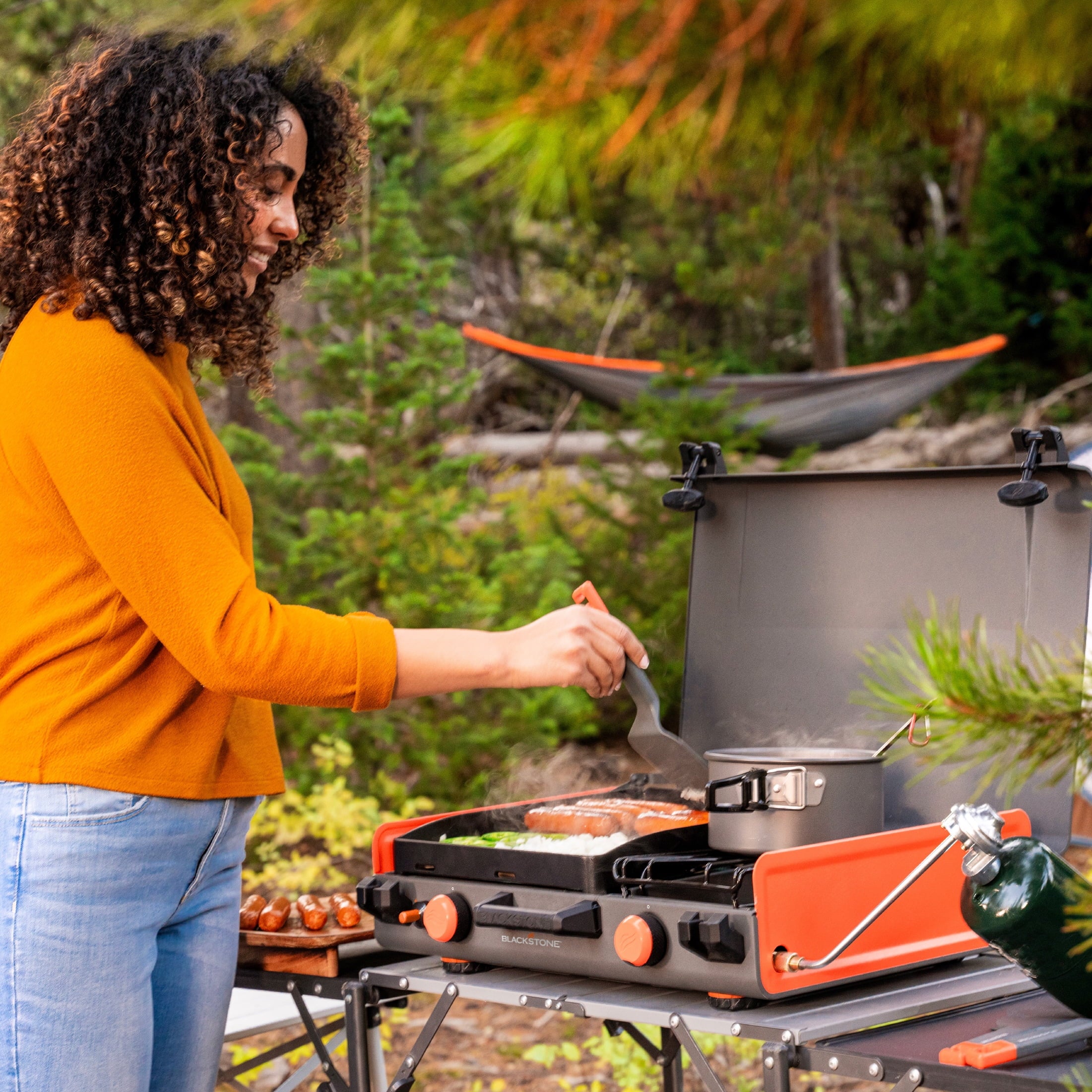 14" Propane Camping Griddle with Side Burner Y702745