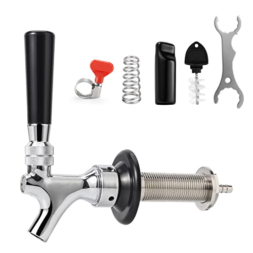 4-1/8'' Draft Beer Faucet Shank, 1/4'' Beer Line Barb No Leak No Drip No Stick Stainless Core Kegerator Brew Tap Beer Shank Dispenser Self-Closing Spring Tap Brush Spanner Wrench Hose Clamp