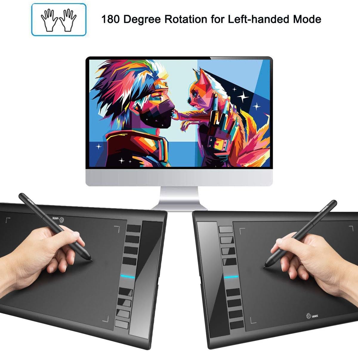 Graphics Drawing Tablet 10 x 6 Inch with 8 Hot Keys, Passive Stylus 8192 Levels Pressure A4602