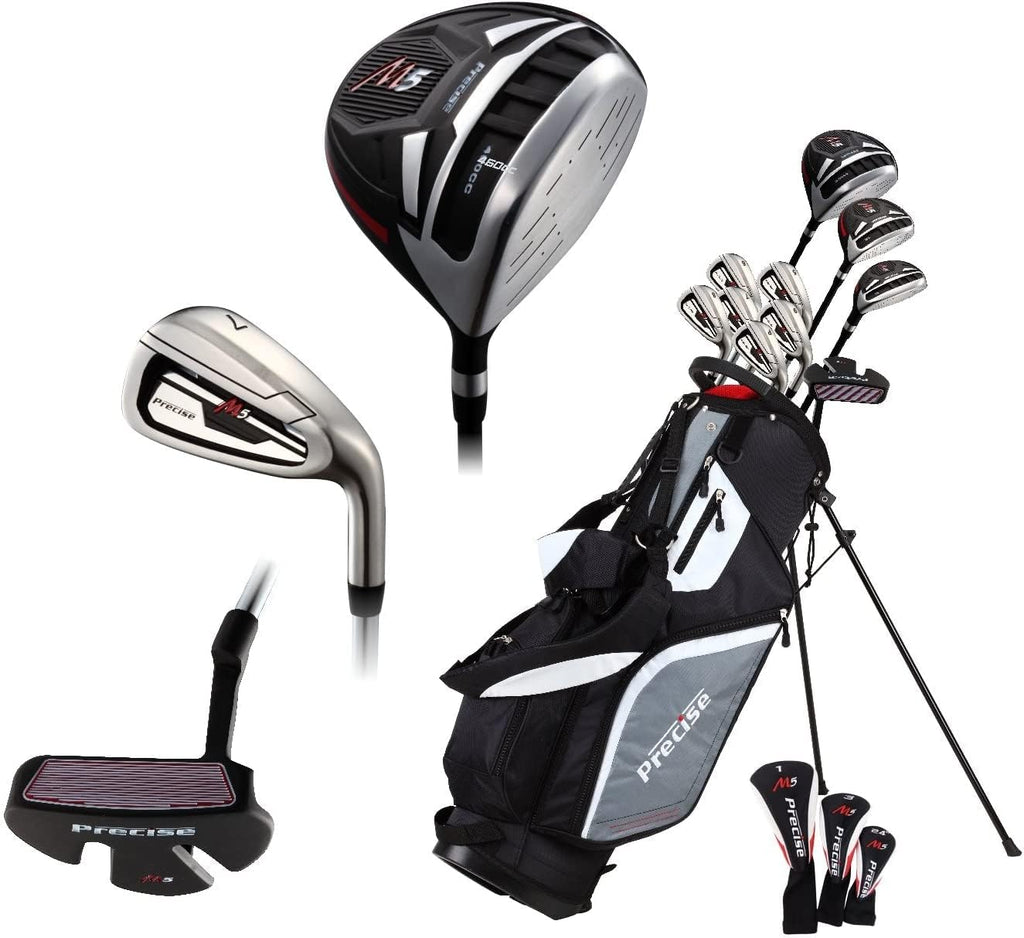 Men's Complete Golf Clubs Package Set with Titanium Driver, Hybrid, Irons, Putter, Stand Bag V80783
