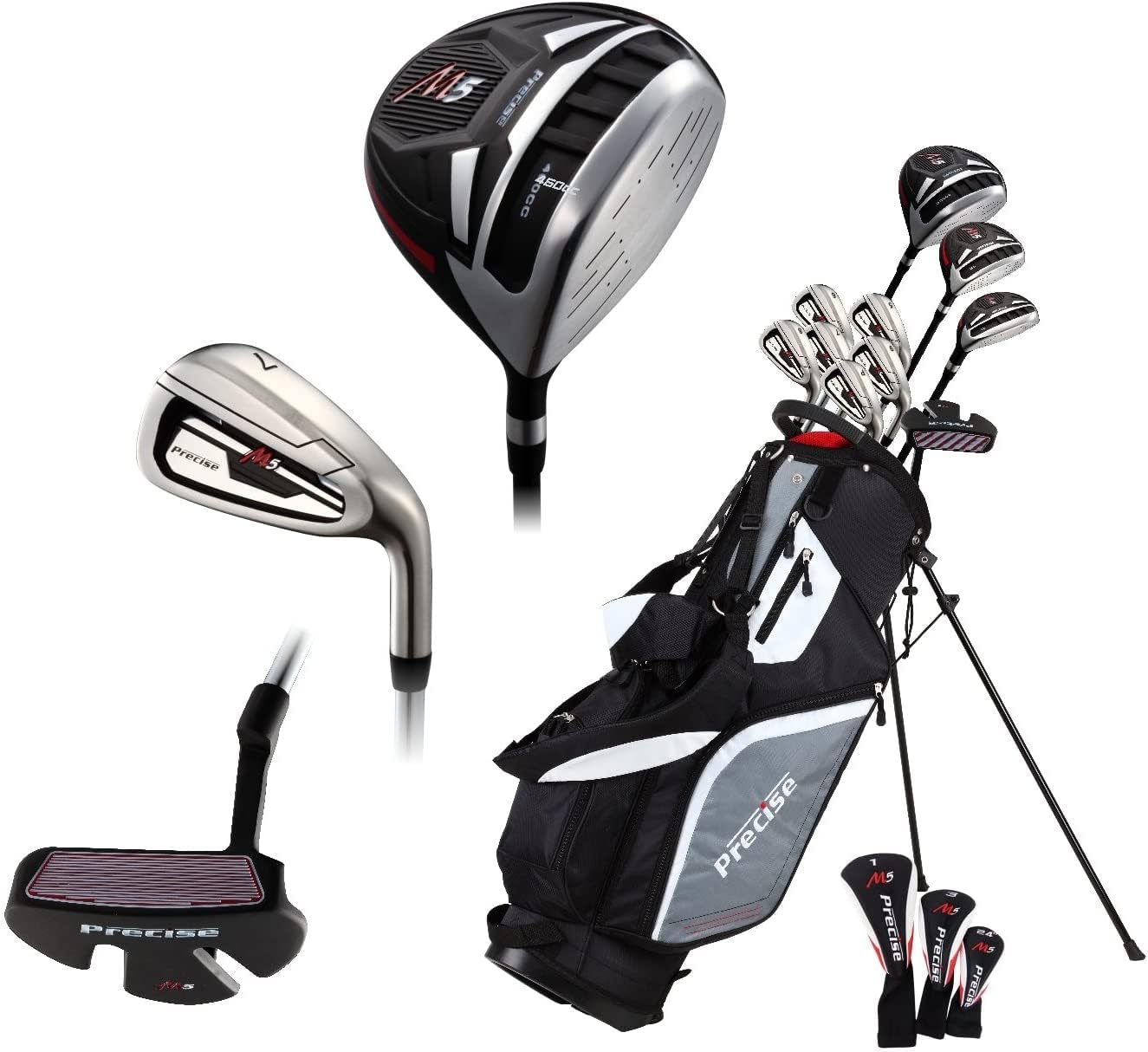 Men's Complete Golf Clubs Package Set with Titanium Driver, Hybrid, Irons, Putter, Stand Bag V80783