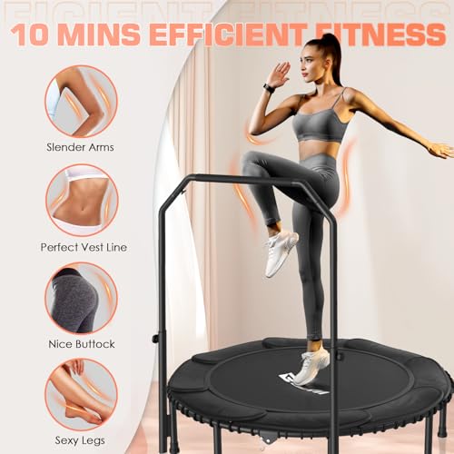 Foldable Mini Trampoline with Adjustable Foam Handle for Indoor Workout M8038