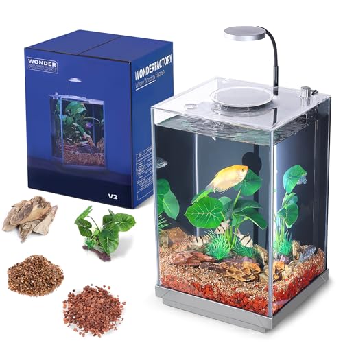 Fish Tank Aquarium 1.5 Gallon AIO Starter Kit, Including HD Float Glass Small Fish Bowl, Self-Cleaning Filter, light, Rocks, Gravel, Plants, Cleaning Tool Set.Beginner's Gift for Snails, Guppy, Shrimp