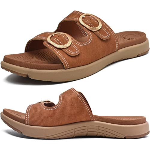 COFACE Womens Orthotic Slides Comfort Plantar Fasciitis Arch Support Slip on Flat Sandals Ladies Soft Cushion Fashion Yoga Mat Slippers With Adjustable Straps