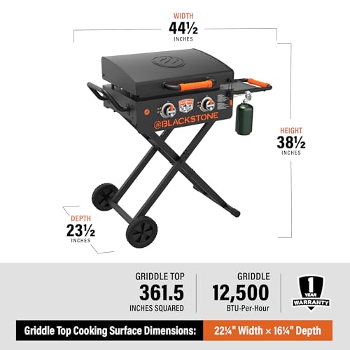 22" Two-Burner Scissor-Leg Gas Griddle with Hood, Wheels, and Side Shelf G855