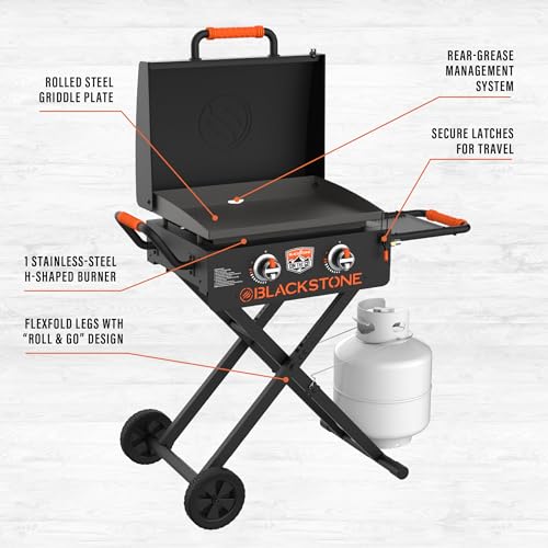 22" Two-Burner Scissor-Leg Gas Griddle with Hood, Wheels, and Side Shelf G855