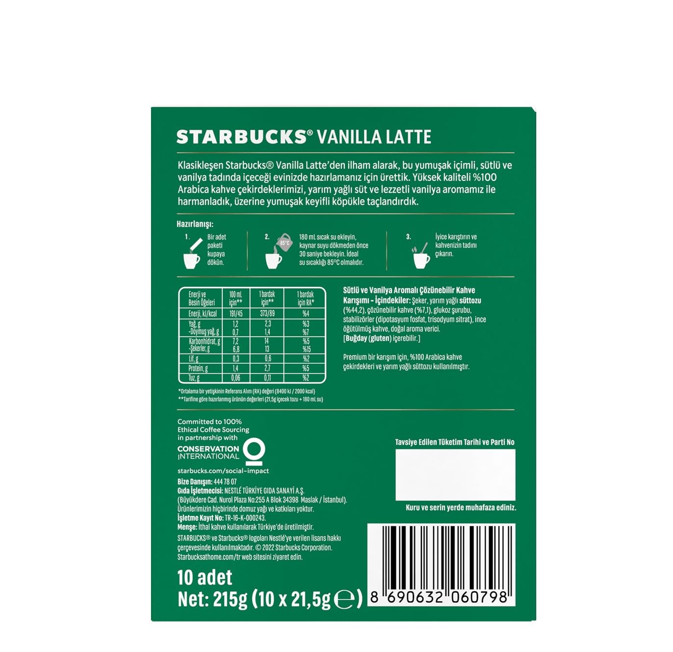 Instant Vanilla Latte Coffee Blend, 10 Packets H82061