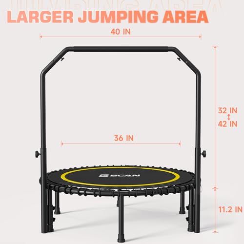 Foldable Mini Trampoline with Adjustable Foam Handle for Indoor Workout M8038