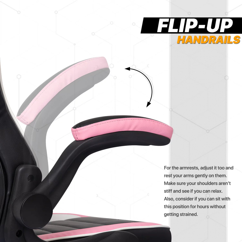PU Leather Gaming Chair with Flip-Up Arms, Black/Pink J799741