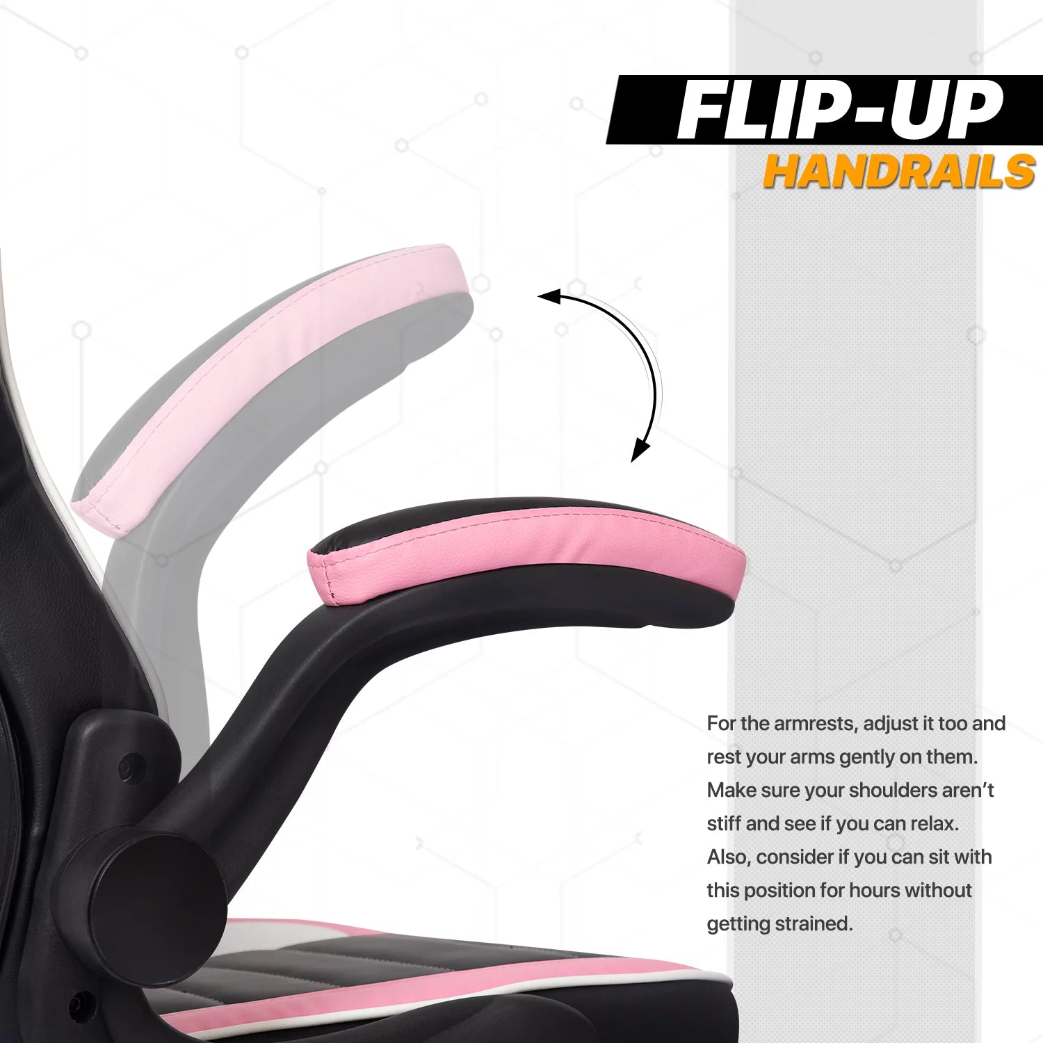 PU Leather Gaming Chair with Flip-Up Arms, Black/Pink J799741