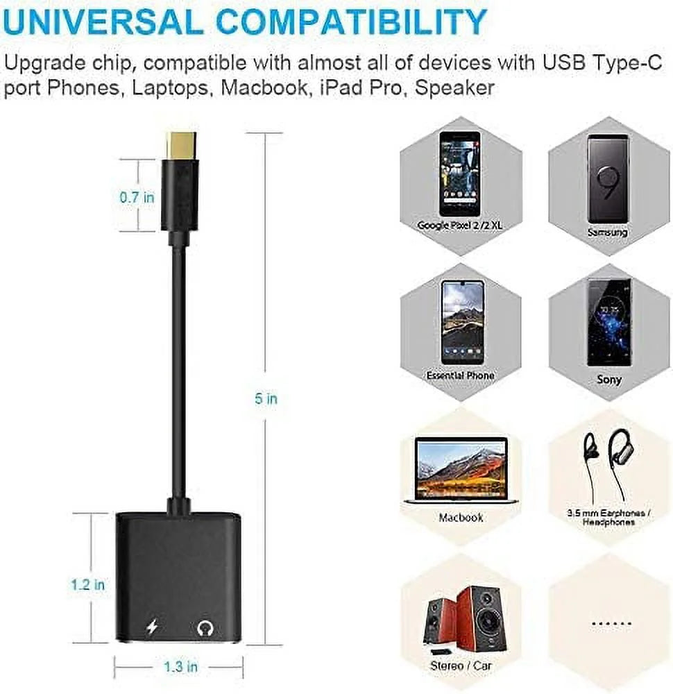USB C to 3.5mm Headphone Adapter, 2 in 1 Audio and Charging Converter G4586