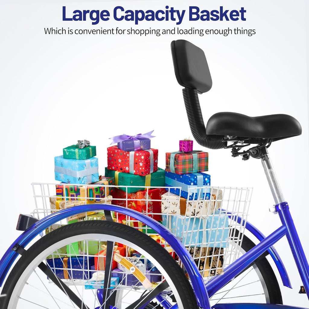 Adult Tricycle 7 Speed, 3 Wheel Bike with Rear Basket, 24 Inch Wheels V836157