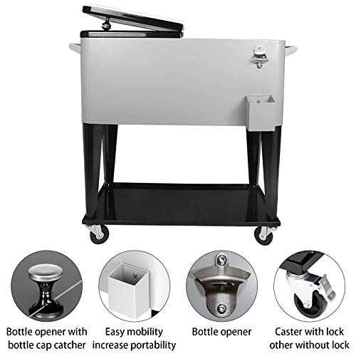 80 Quart Rolling Ice Chest Cooler Cart with Wheels and Handle B142940