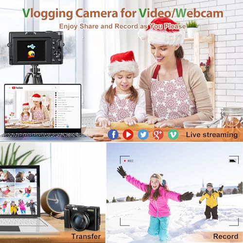 4K 48MP Digital Camera for Photography and Vlogging, Autofocus Anti-Shake, Flip Screen, 16X Zoom C70263