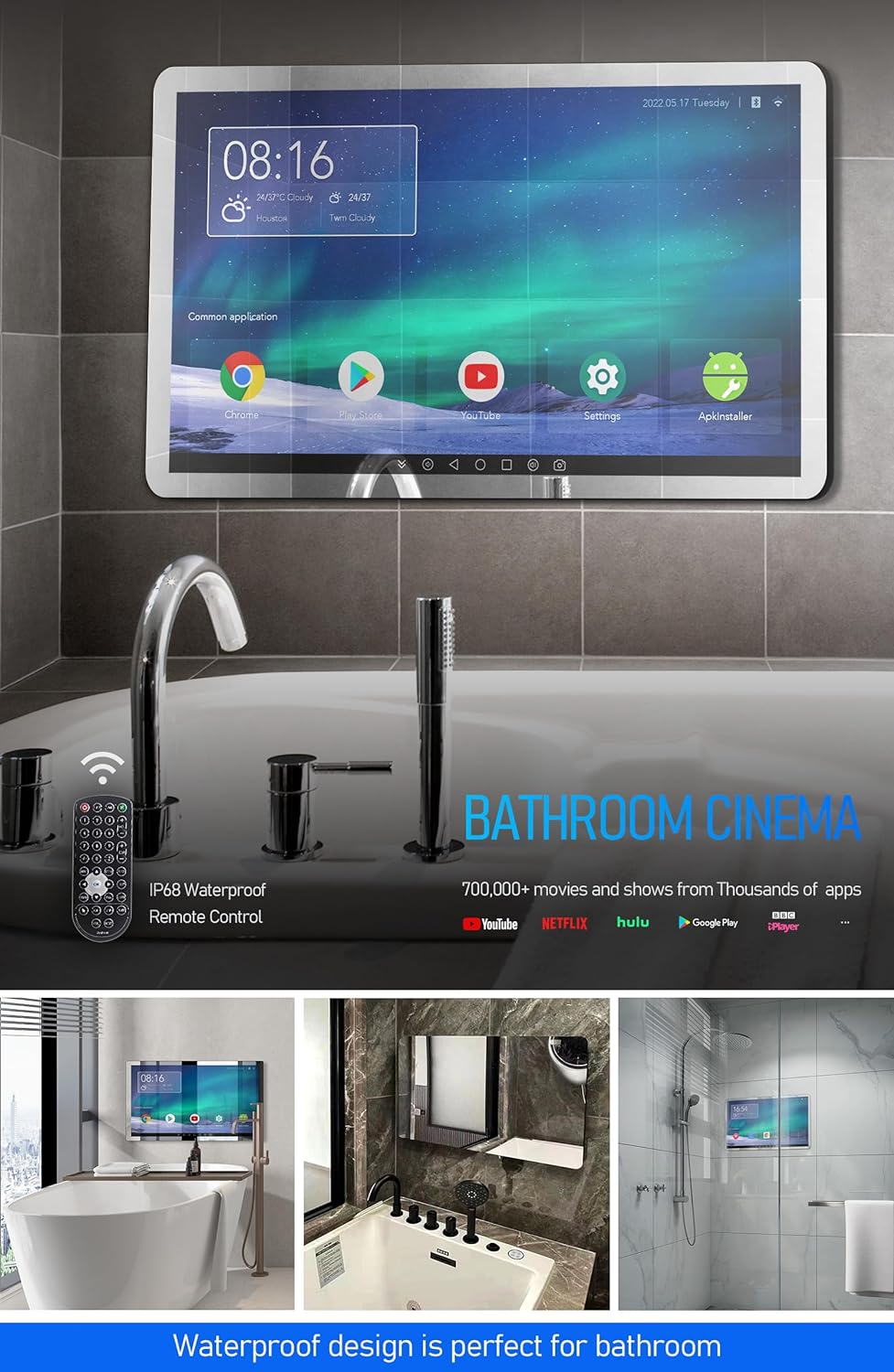 Smart Touchscreen Bathroom TV with 360° Rotation, Full HD 1080P J24487