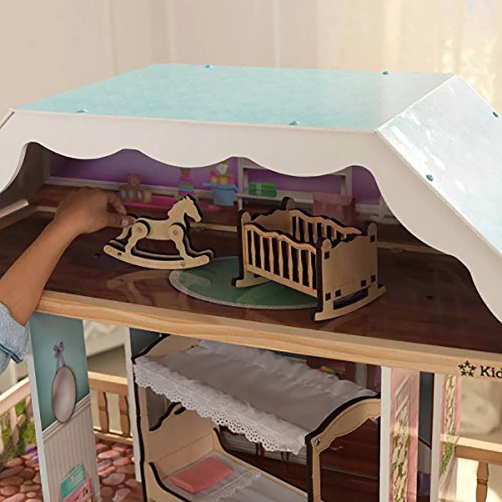 Classic Wooden Dollhouse with 14 Accessories O5387