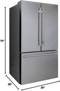 FORTÉ FFD27ESSSS 450 Series Upright Freezer Refrigerator, 36 inch, 26.6 cu. ft. Capacity, Stainless Steel, French Door Fridge, Ice Maker, Water Dispenser, LED Light, Glass Shelves, Drawers, No Frost