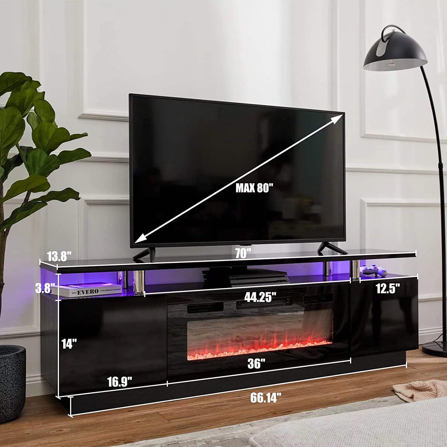 Fireplace TV Stand with 36" Fireplace, 70" Modern Entertainment Center for TVs Up to 80", Black Z8193