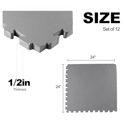1" Thick EVA Interlocking Foam Gym Flooring Mat, 6 Tiles, Black M5857