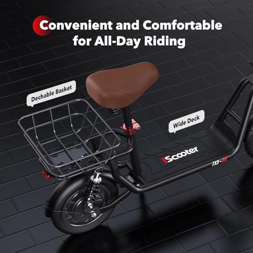 Electric Scooter with Seat, Long Range, Adjustable Handlebar, Dual Suspension J439