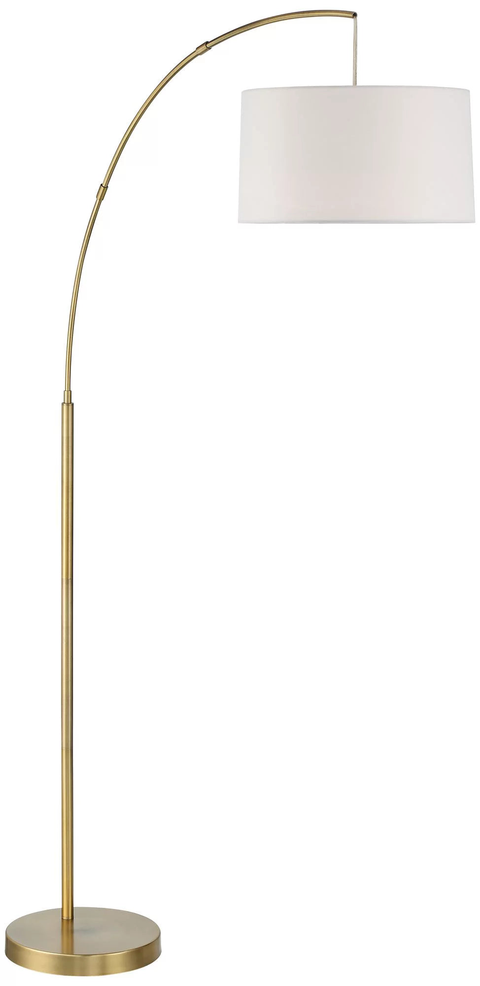 Modern Arc Floor Lamp 72" Tall Brass Metal White Linen Drum Shade F49893