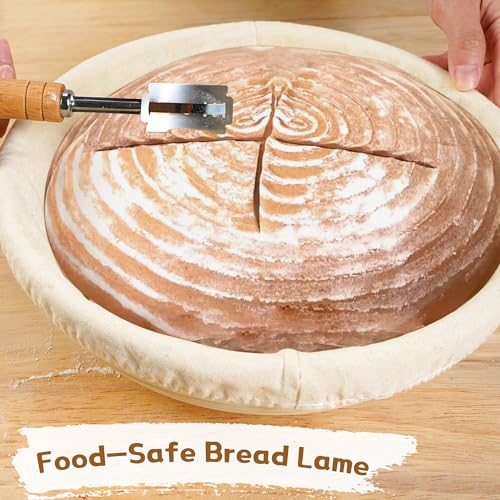 Bread Proofing Basket Kit with Linen Liner, Dough Whisk & Scraper C47129