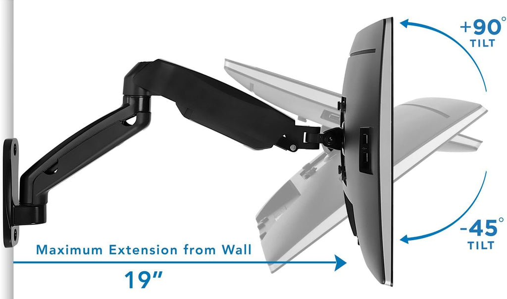 Monitor Wall Mount Arm, Full Motion Gas Spring, Fits 13-32 Inch Screens, VESA 75/100 D696208